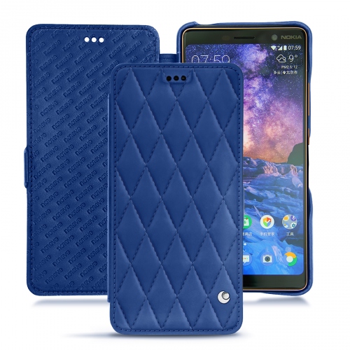 Funda de piel Nokia 7 PlusBleu océan - Couture ( Nappa - Pantone #15458a) 
