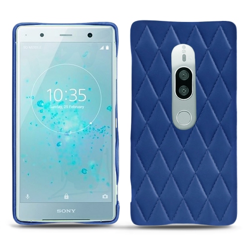 Custodia in pelle Sony Xperia XZ2 PremiumBleu océan - Couture ( Nappa - Pantone #15458a) 