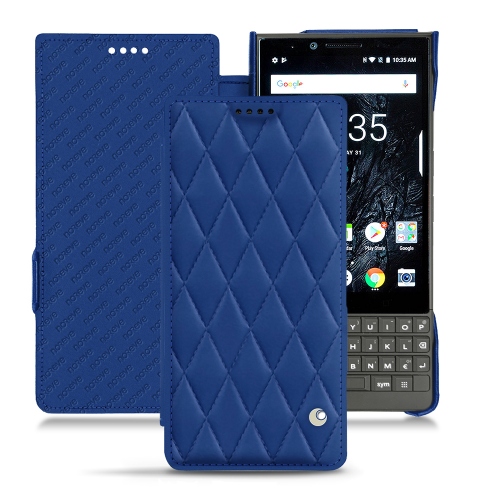 Custodia in pelle BlackBerry Key2Bleu océan - Couture ( Nappa - Pantone #15458a) 