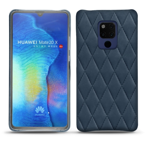 Protections cuir (housse, étui, coque) fabriquées main pour Huawei Mate 20 X Jean vintage - Couture ( Pantone #2f414f  ) 